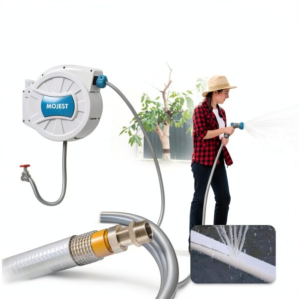 Mojest Garden Hose Reel Auto Rewind Wall Mount Light Gray-2