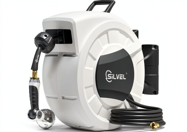 SILVEL Retractable Hose Reel Automatic Wall Mount Light Grey-0