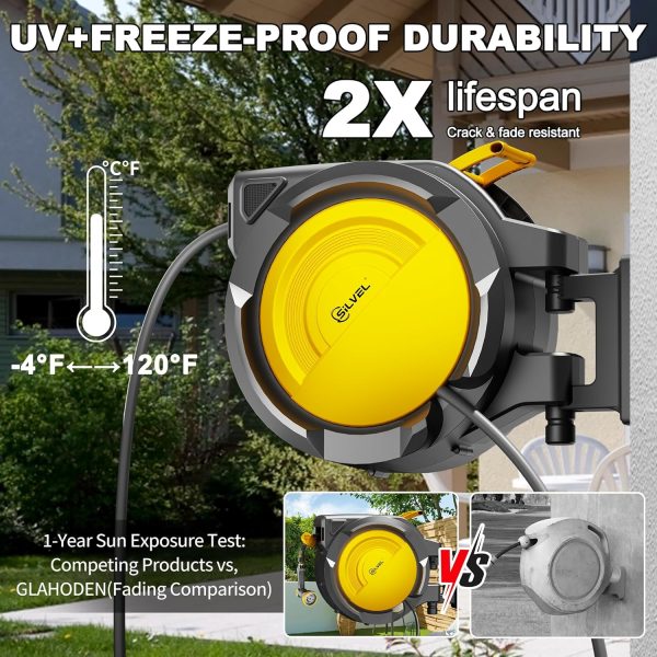 SILVEL Retractable Garden Hose Reel Wall Mount Automatic-6