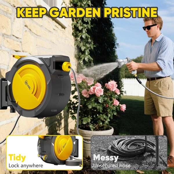 SILVEL Retractable Garden Hose Reel Wall Mount Automatic-7