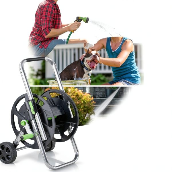 YESTAR Garden Hose Reel Cart Black Aluminum Wall Mount-6