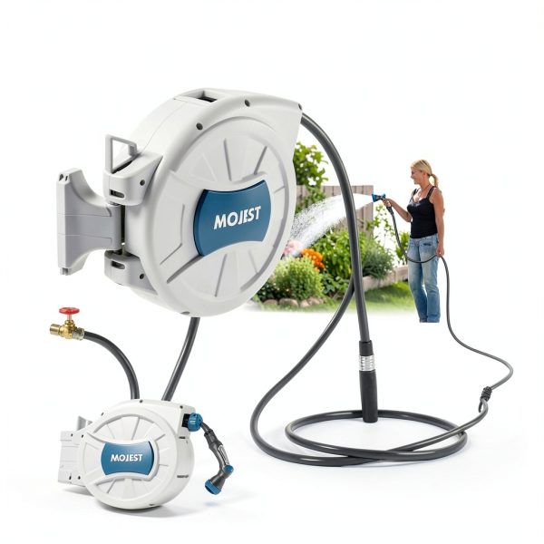 Mojest Garden Hose Reel Auto Rewind Wall Mount Light Gray-4