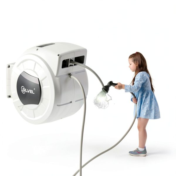 SILVEL Retractable Hose Reel Automatic Wall Mount Light Grey-6