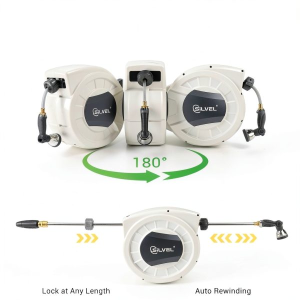 SILVEL Retractable Hose Reel Automatic Wall Mount Light Grey-5